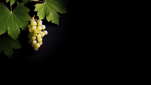 Wine list background sweet red grapes and leaf. On dark background. AI generative.