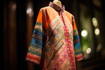 A colorful silkao dai, the traditional Vietnamese tunic dress worn by women. Focus on the elegant garments that are carefully crafted and passed down through generations. Generative Ai