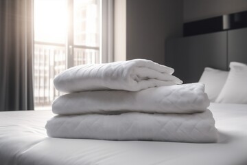 Fototapeta na wymiar luxury hotel resort service fresh towel bed home white room. Generative AI.