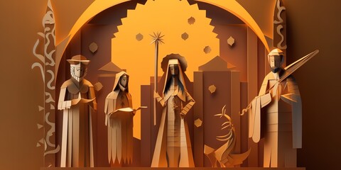 holy family, wise men, and star of Bethlehem, Generative AI