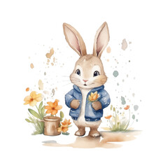 rabbit watercolor colors for kids simple drawing childish cute