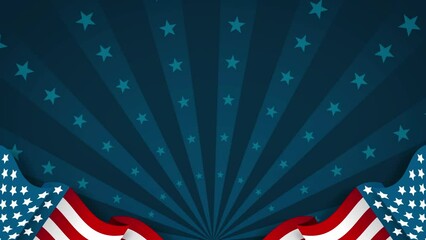 4K USA Background animation. USA flag on navy blue star rays background animation