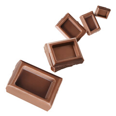 Flying delicious chocolate pieces cut out