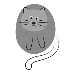 Round gray cat on white. stylized pet. clip art, logo, design