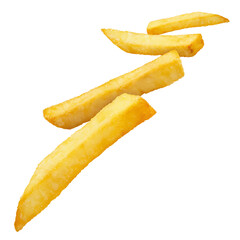 Flying delicious potato fries, cut out