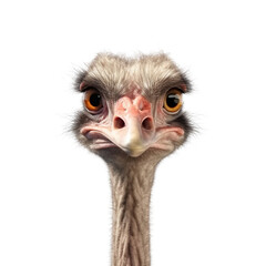 ostrich face shot isolated on transparent background cutout