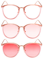 modern women's sunglasses with pink glasses isolated