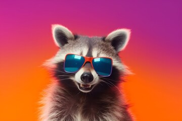 Obraz premium portrait animal festival music young fun pet raccoon background glasses party. Generative AI.