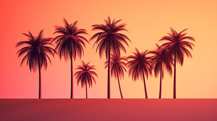 Naklejka na ściany i meble Tropical Paradise - Silhouettes of Coconut Trees at Sunset. Generative AI.