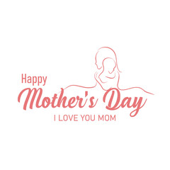 Happy mothers day design with mom and child line art