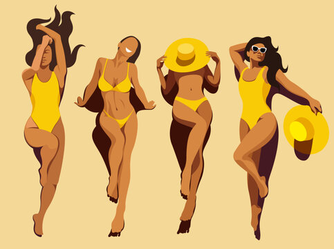 Types of women's swimwear. Illustration of a one-piece and a two-piece  swimsuits with a name and an example of a back and front view. 8382838  Vector Art at Vecteezy