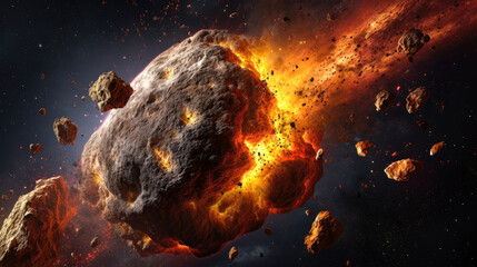 Fototapeta na wymiar An asteroid colliding with a planet. Generative AI