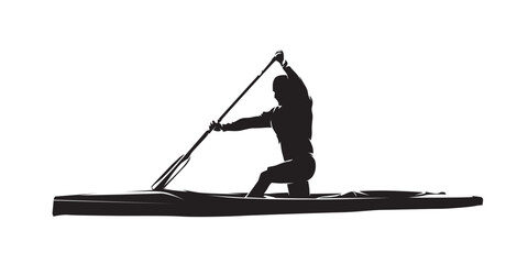 Canoe flatwater, isolated vector silhouette, ink drawing. Water sport logo, side view
