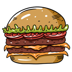 Hand drawn colorful cartoon style burger