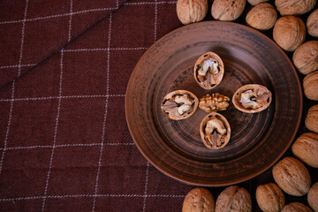 Obraz na płótnie Canvas Walnuts are on the table. Wholesome food and healthy lifestyle.