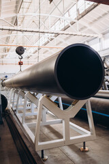 Big black pipe of large diameter closeup from PVC