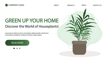 Home plant in pot, cute flat cartoon illustration. Web page banner