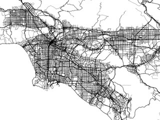 Vector road map of the city of  Los Angeles California in the United States of America on a white background.