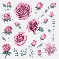 An illustration clip art of a watercolor rose with assorted designs