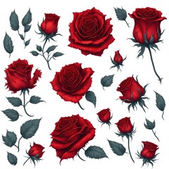An illustration clip art of a watercolor rose with assorted designs