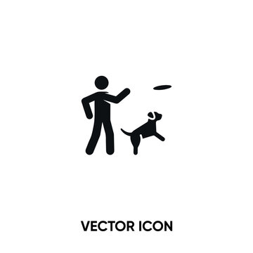 Playing dog vector icon. Modern, simple flat vector illustration for website or mobile app. Dog and frisbee symbol, logo illustration. Pixel perfect vector grahics	