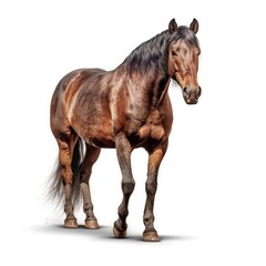brown horse walking on white background