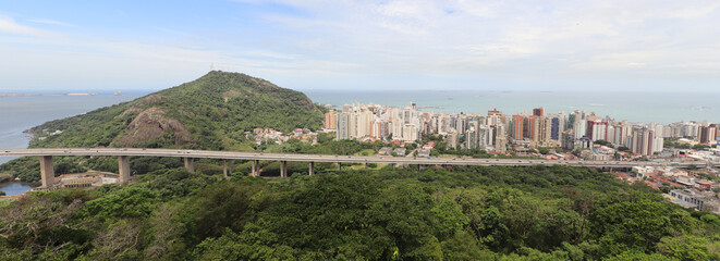 Naklejka premium Terceira ponte, morro do moreno e praia da costa, em Vila Velha, Espirito Santo, Brasil.