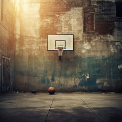 Old basketball playground in the city.made by ai. generative ai