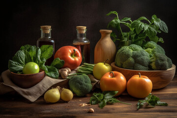 Fototapeta na wymiar Health and wellness lifestyle with organic healthy food, Generative AI