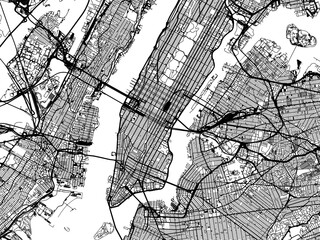 Vector road map of the city of  New York Center New York in the United States of America on a white background.