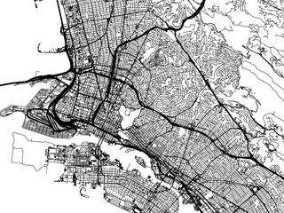 Vector road map of the city of  Oakland California in the United States of America on a white background.