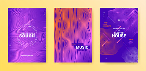 Abstract Music Posters Set. Electro Party Cover. Vector Edm
