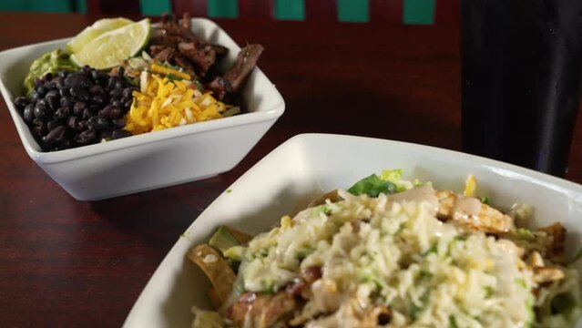 Beef fajita taco salad, chicken fajita salad, two restaurant salad options, slider 4K