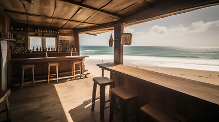 Fototapeta na wymiar Beach Bar by the Sea, Tropical Holiday Destination | Ai generated