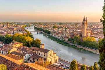 Fototapeta na wymiar Aerial view of Verona at sunset, Veneto region, Italy.
