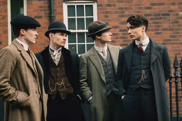 A group of men in Peaky Blinders style. Generative AI