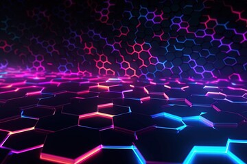 Fototapeta premium abstract futuristic background with pink blue glowing neon moving high speed wave lines honeycomb and bokeh lights. Data transfer concept Fantastic wallpaper, Ai Generative