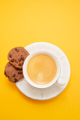 cup of coffee with chocolate cookies with chocolate chips