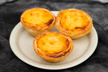 Egg tart, traditional Portuguese dessert, pastel de nata
