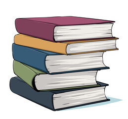 stack of books. pile of closed textbooks in color cover. college, university or school book. vector illustration isolated on white background. colored realistic graphic symbol. pile of shame.
