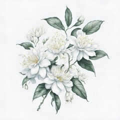 Illustration of jasmine flowers in assorted watercolors as a collage. AI Generated illustrations