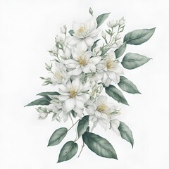 Illustration of jasmine flowers in assorted watercolors as a collage. AI Generated illustrations