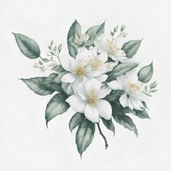 Illustration of jasmine flowers in assorted watercolors as a collage. AI Generated illustrations