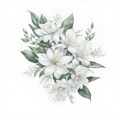 Illustration of jasmine flowers in assorted watercolors as a collage. AI Generated illustrations