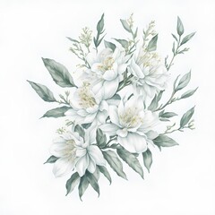 Illustration of jasmine flowers in assorted watercolors as a collage. AI Generated illustrations