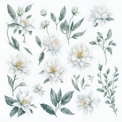 Illustration of jasmine flowers in assorted watercolors as a collage. AI Generated illustrations