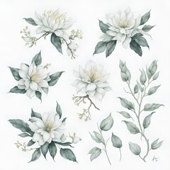 Illustration of jasmine flowers in assorted watercolors as a collage. AI Generated illustrations