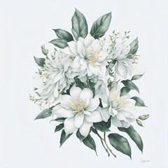 Illustration of jasmine flowers in assorted watercolors as a collage. AI Generated illustrations