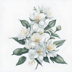 Illustration of jasmine flowers in assorted watercolors as a collage. AI Generated illustrations