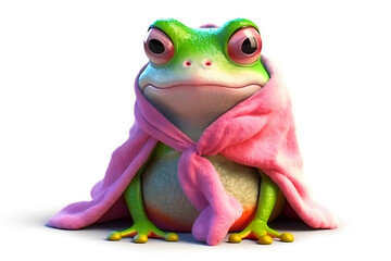 Obraz premium illustration of a cute funny frog in a pink robe isolated on a white background. Generative AI.